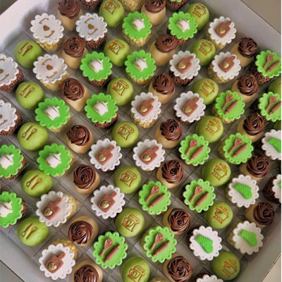 Brigadeiros with kitchen-themed green box